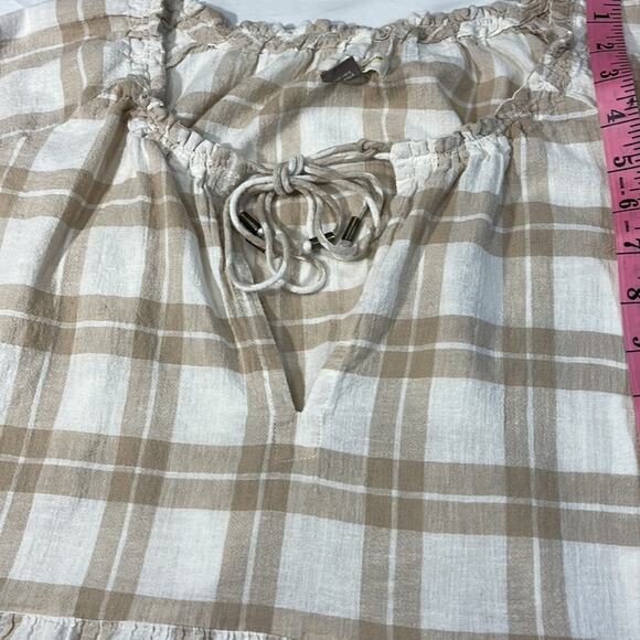 Pilcro By Anthropologie Bette Plaid Babydoll Blouse Cotton Linen Size small - Picture 6 of 16